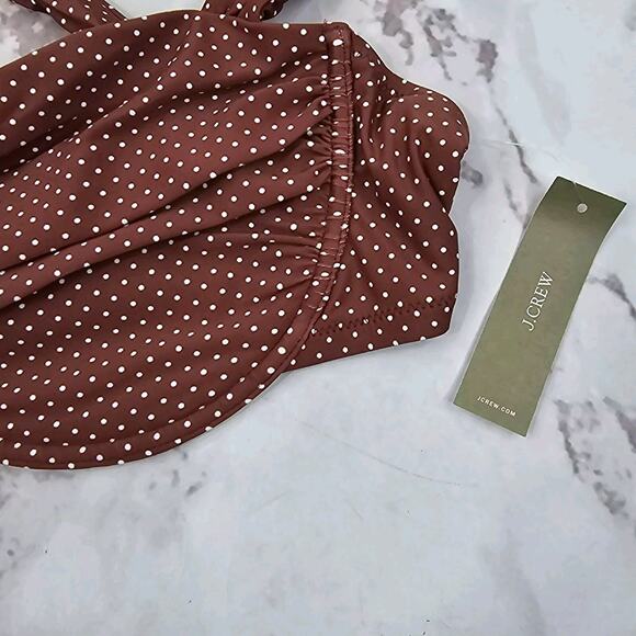 J Crew Swim Top 42DD Brown White Polka Dot Underwire Bikini Sable Bow BF259 - Picture 3 of 10